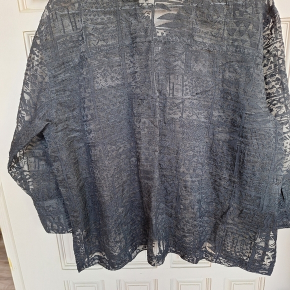 Chico's Design Black Lace Sheer Button Front Shirt Sz3 3/4Sleeves Collar V Neck - Picture 6 of 8